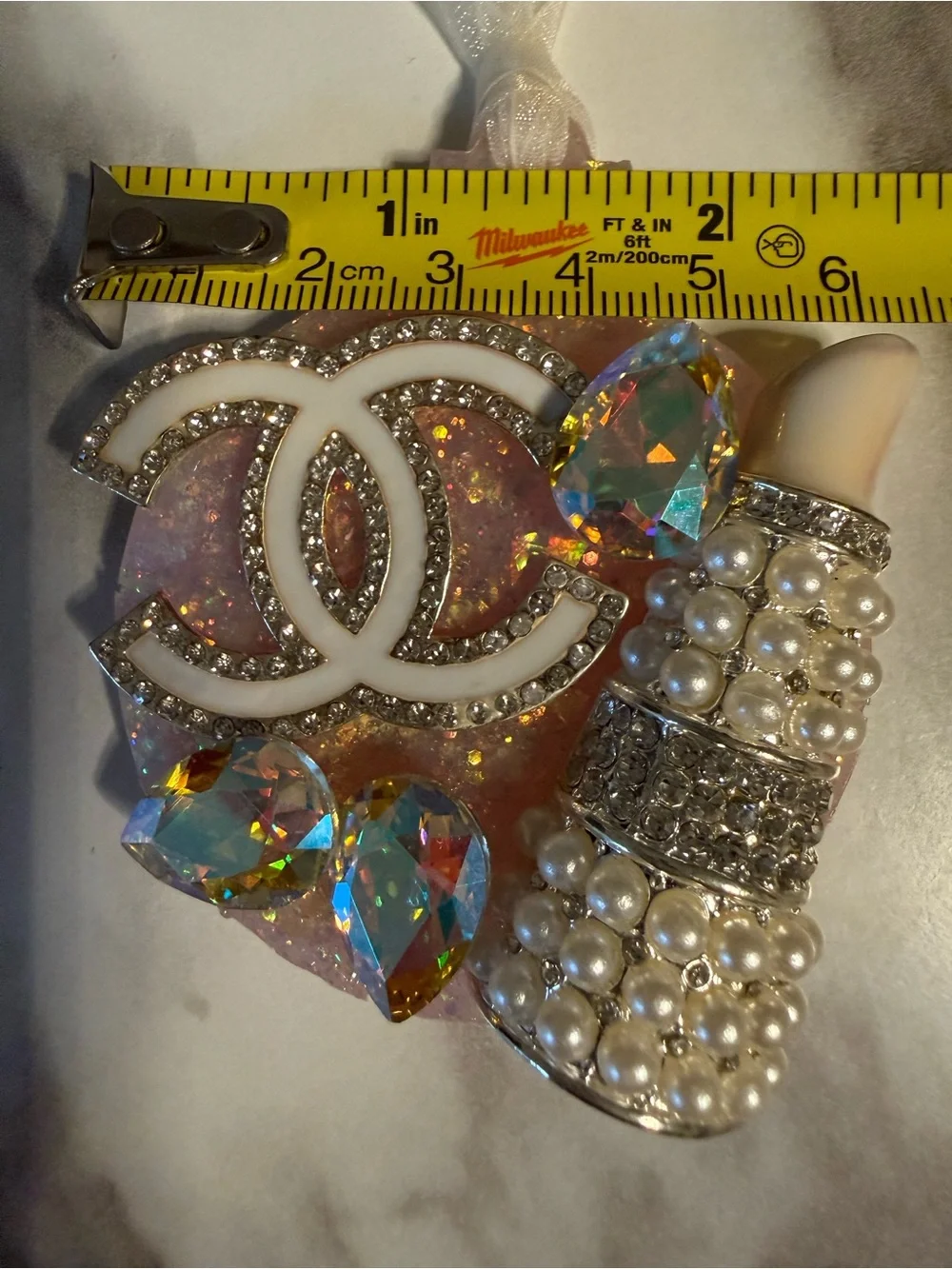 Ornament Rhinestone Pearl Crystal Gem Decor Handmade Pink Glam Hanging Decor
